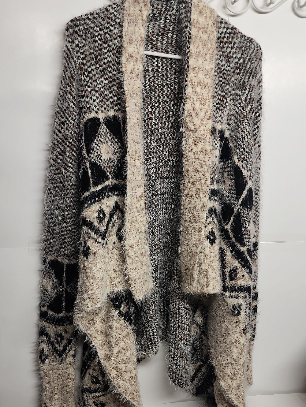 I Jeans By Buffalo Vitel Black & Cream Patterned Open-Front Cardigan Size M Cozy